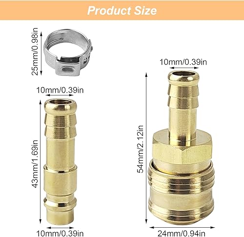 Kit Attacchi Rapidi Aria Compressa, Raccordi Aria Compressa Raccordi in ottone, Attacchi Rapidi Aria Compressa, per Il collegamento rapido delle linee d'aria (colore ottone) - Honorern