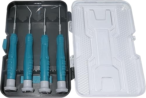 Set/scatola di 4 ganci e punzoni con punta curva a 45° e 90° - lunghezza 130mm - attrezzo di rimozione per guarnizioni torici o-ring - in acciaio - C50005 - Honorern