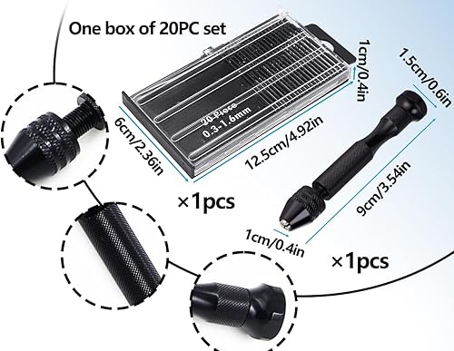 Lhbwhiz 21 pezzi set di trapani a mano,mini morsa a perno per trapano,punta elicoidale,trapano manuale elicoidale,mini trapano,trapano per legno,per modellismo,foratura fai da te(nero,0,3-1,6 mm) - Honorern