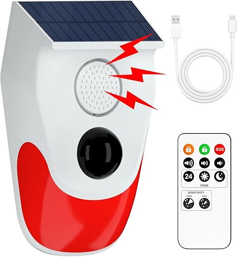 Sistemi di sicurezza domestica, allarme solare con sensore di movimento con monitoraggio remoto, allarme esterno resistente alle intemperie, 120 dB 24 ore 3 modalità per casa, fattoria, - Honorern