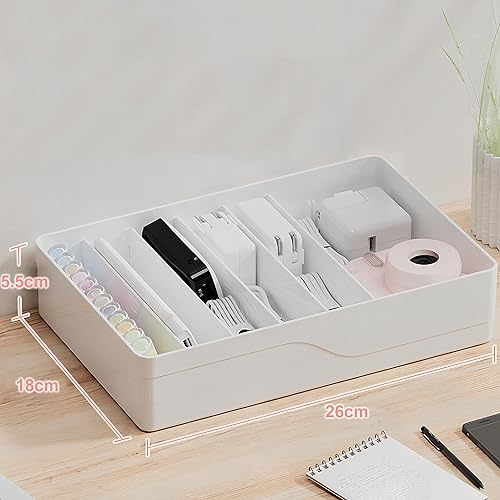 Scatola Porta Cavi Bianco - Organizer Cavi con 7 Divisori Rimovibili, Soluzione di Archiviazione Multifunzionale per Ufficio, Casa, Caricabatterie e Accessori - Honorern