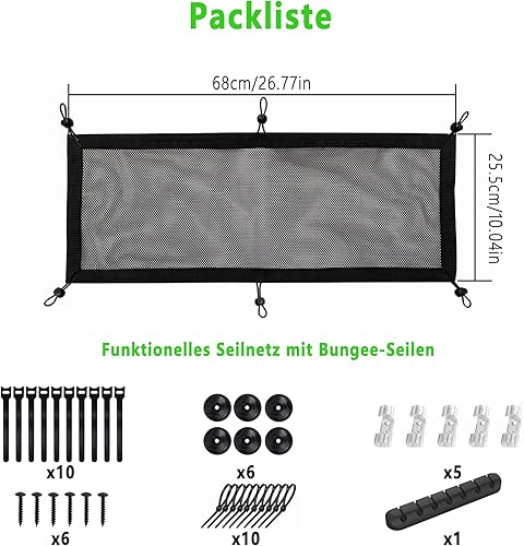 Rete da Scrivania per Cavi: Organizzatore Scrivania con Rete Flessibile - Sistema di Gestione Cavi Sottotavolo per Nascondere i Cavo (68x25.5 cm Nero) - Honorern