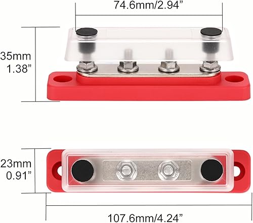 1 Paio Barra collettrice a 4 posizioni DC 12-48V 100 A,morsettiera di distribuzione dell'alimentazione a batteria a 4 vie con coperchio trasparente - Honorern