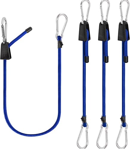 GOLDEROC Elastici regolabili con moschettone, set di 4 espansori con ganci, 100 cm, colore blu, per tende da sole, teloni, biciclette, moto, auto - Honorern