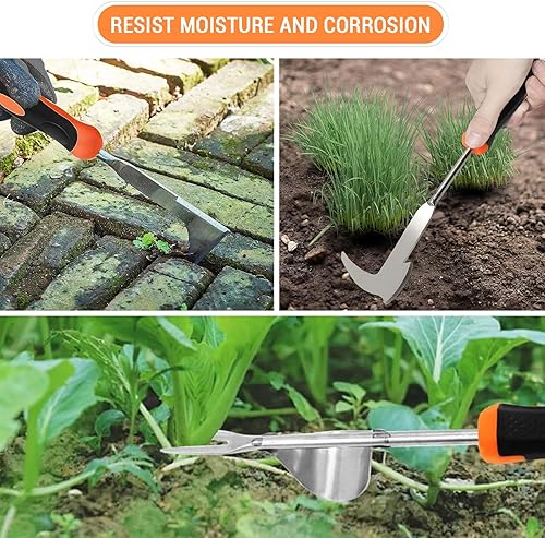 Ayizhiniu 2pcs Estirpatore Erbacce Manuale, Estirpatore di Erbacce in Acciaio Inox, Sarchiatore Erbacce Bordo Seghettato, Diserbante con Manico in Gomma, Facilmente Erbacce - Honorern