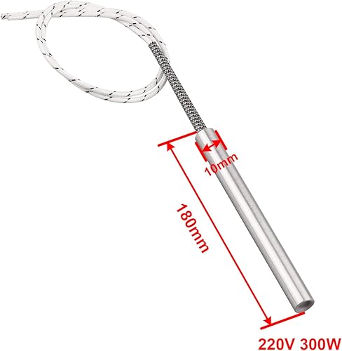 Riscaldamento a cartuccia, 220 V, 300 W, elemento riscaldante multiuso in acciaio inox, 10 mm x 180 mm - Honorern