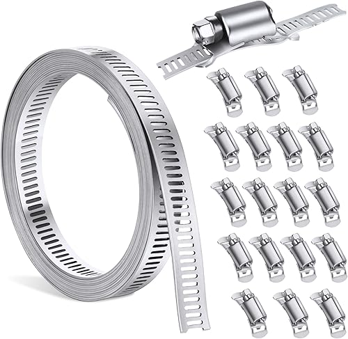 Fascette stringitubo in acciaio inox, morsetti fai da te, 6 m, nastro regolabile con 18 pezzi di fissaggio per serbatoio/casa, tubo del gas, tubo dell'acqua, radiatore, tubo grande (6 m) - Honorern