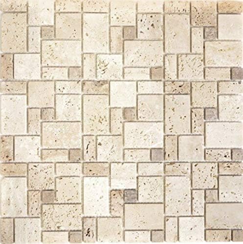 Travertino Mosaico Piastrelle Murale Pavimento Pietra Naturale Beige Marrone Piastrelle Cucina Bagno - MOS43-1212-15 - Honorern