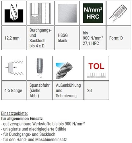 HSSG - Maschio per filettatura, forma D, a mano – UNC 9/16 x 12 – BAER | Trapano filettatura UNC - Honorern