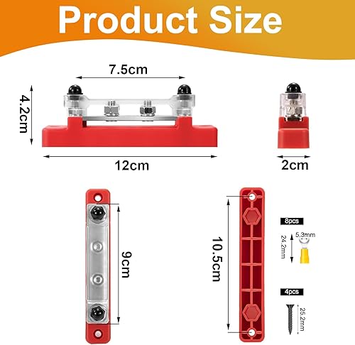 Blocco di Distribuzione dell'alimentazione 12V-48V DC 150A Blocco di distribuzione della Batteria Morsettiera di Alimentazione con 4 x M6 Terminale a Bolts per Auto Camion Barca - Honorern