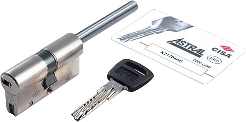 CISA 10A3S707012CL, Cilindro Europeo Astral S, Ottone Nichelato, 30/30 mm, Chiave Lunga, Predisposto per Montaggio Pomolo, Gambo Accorciabile - Honorern