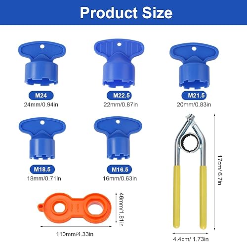 7 Pezzi Chiave per Filtro Rubinetto, Aeratore Chiave di Servizio, Specifiche Multiple Filtro Aeratore Chiave per Gli Aeratori del Rubinetto Nei Lavandini di Bagno e Cucina, M16/M18/M20/M21/M22/M24/M28 - Honorern