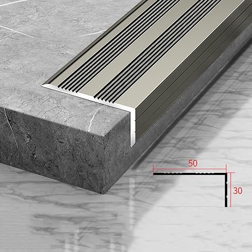 HAEKEBC 6 Pezzi Profilo Angolare per Gradini in Alluminio 120cm, Profilo per Bordi Scale per Gradini Antiscivolo, Protezione per Porte di Piscine(Light Grey,120cm/48in) - Honorern