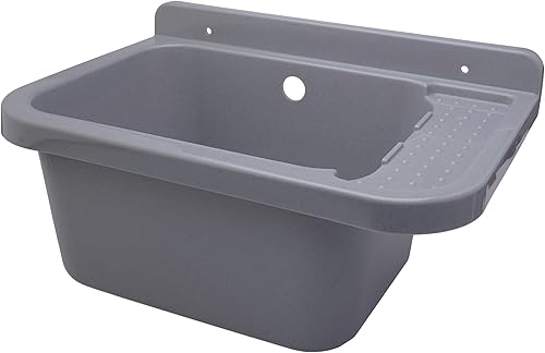 ADGO Lavello Industriale, per Garage, Lavanderia, Officina, Sifone, Kit di Montaggio, Lavandino, Resistente alle Intemperie (59 x 34 x 21 cm, Grigio) - Honorern