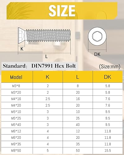 20 viti a testa svasata M6 x 20 mm, in acciaio inox DIN 7991, a testa svasata esagonale, filettatura metrica regolare - Honorern