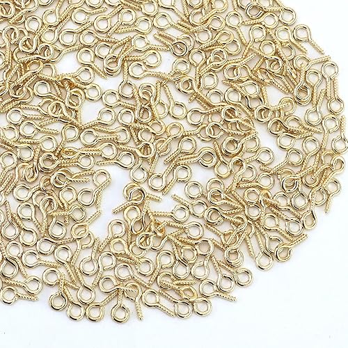 330 viti a occhiello piccole da 10 mm, con filettatura in legno, gancio a vite in acciaio inox, per la creazione di gioielli, fai da te, artigianato, legno, mobili (oro) - Honorern