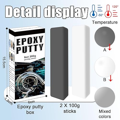 Stucco epossidico, 200 g, stucco epossidico in 2 parti, plastica e vetro, ceramica per riparazione e incollaggio rapido, resistente al calore e impermeabile (grigio) - Honorern