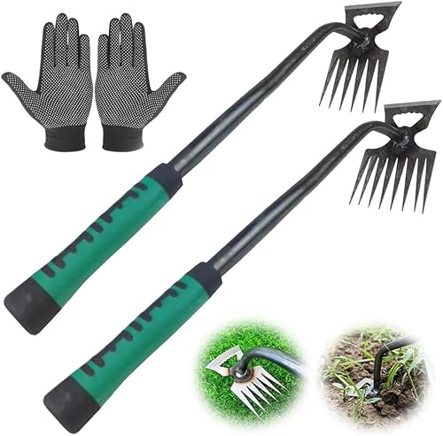 2 Pezzi Sarchiatore Manuale con Manico,Earchiatore per Erbacce Professionale,Attrezzi per Diserbo,Estirpatore Erbacce orto,Diserbatrice Manuale,Estirpatore Erbacce Manuale (2 Grandi) - Honorern