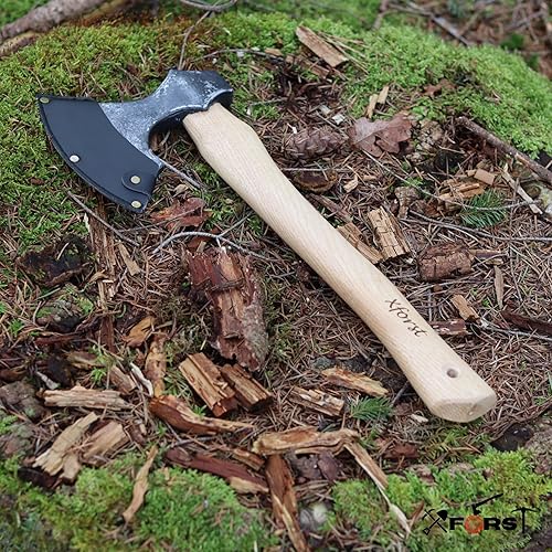 Ascia Vichinga, Ascia con Manico in Legno di Noce Hickory Inclusa Custodia in Pelle Vera Nera - Modello X-WIC - Honorern