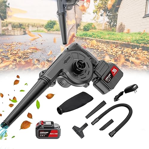750W Soffiatore per Foglie, 2 in 1 Soffiatore a Batteria Senza Fili Turbocompressore Con Sacchetto Di Raccolta, Batterie E Caricabatterie Per Giardino, Cura Del Prato, Rimozione Della Neve - Honorern