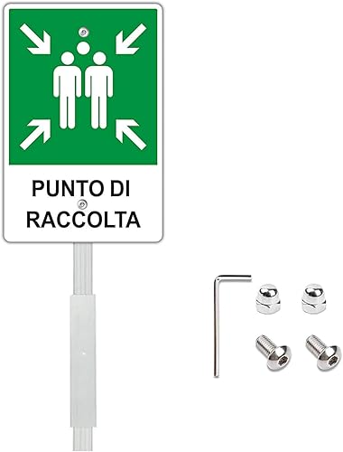 Cartello Punto di Raccolta con Staffa, 20X30CM Cartello di emergenza e sicurezza in alluminio Lunga Durata Fori pre-forati per facile installazione - Honorern