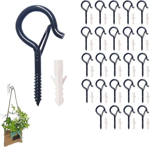 25 Pezzi Ganci Q-Hanger con Fibbia di Sicurezza, Ganci a Vite Nero, Ganci Avvitabili, Ganci a Soffitto a Vite in Metallo per Appendere Piante, Campanelle, Catene Luminose Decorazioni - Honorern