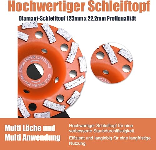 FANZWORK - Smerigliatrice per calcestruzzo, 1010 W, con asta telescopica fino a 1,20 m, con mola diamantata da 125 mm e borsa per il trasporto, regolabile in velocità, ideale per levigare - Honorern