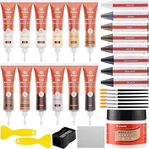 Kit Riparazione Mobili in Legno, 31 Pezzi Kit di Riparazione per Legno Stucchi per Legno Set di Riparazione per Parquet, Ripristina Eventuali Graffi, Crepe, Fori per Pavimenti - Honorern