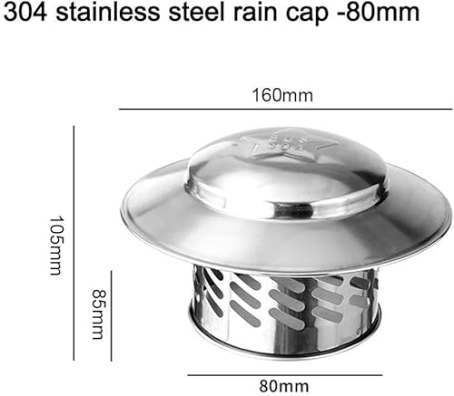 Tappo rotondo per camino, in acciaio inossidabile 304, con schermo, per tubi della stufa, migliora qualsiasi spazio, argento (80 mm) - Honorern