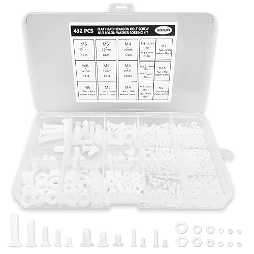 432 Pezzi Viti Bulloni E Dadi E Guarnizioni A Testa Cilindrica In Plastica Nylon, Bianca Viti Bulloni E Dadi E Rondelle A Incassato Testa Esagonale Tonda-M2/M2.5/M3/M4/M5/M6 (Vite A Testa Piatta) - Honorern