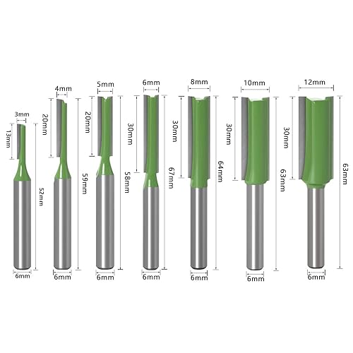 7 Pezzi Gambo Fresa per Scanalature Legno a Taglienti Diritti Gambo da 6mm Singolo/Doppio Flauto Punta Dritta Fresa 3-12mm, Punte Fresa Legno, Punte Fresatrice Legno, per la Scanalatura del Legno - Honorern