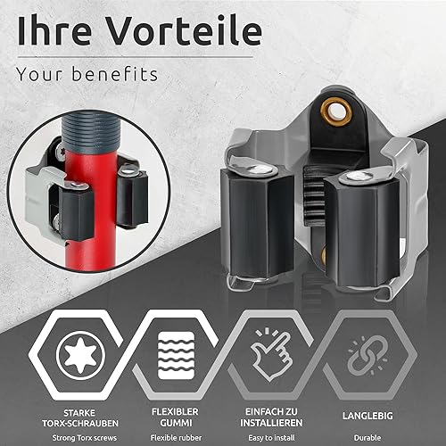 ECENCE 8 Pezzi Portascope da Muro, Porta Scope Parete, Appendi Scope da Muro per Vanghe e Utensili da Giardino, Acciaio per Molle Grigio - Honorern