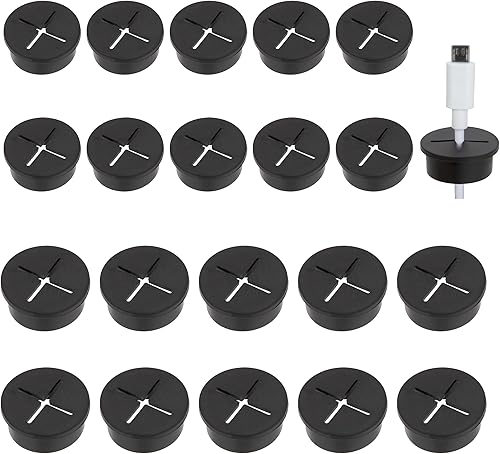 Passacavo Silicone Flessibile Passacavi Occhielli Cavi ordinati per Office Home Piano di lavoro Ø 20 mm + Ø 25 mm 20 Pezzi in Totale, Nero - Honorern