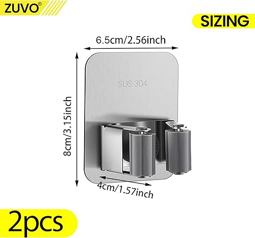 Zuvo Supporto per mocio da parete (4 pezzi) – Organizer per scopa in acciaio inox per bagno, cucina, armadio, garage, giardino – soluzione di stoccaggio durevole - Honorern
