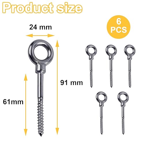 6 Pezzi Bullone a Occhiello M6, Viti a Occhiello, Dado a Occhiello con Dado ad Anello, Occhielli a Vite per Legno, Utilizzato per Appendere Oggetti Vari, Adatto per uso Interno ed Esterno - Honorern