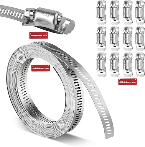 Set di fascette per tubi in acciaio inossidabile 304, regolabili, interminabili, adatti per tubi gas/acqua/automobili, comprende 12 morsetti a vite - Honorern