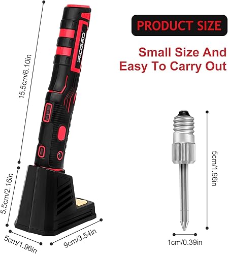 Saldatore a batteria con batteria da 2500 mAh e luce a LED, max. 520 °C, 11 W, riscaldamento rapido, saldatore portatile senza fili per principianti e professionisti - Honorern