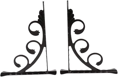 2 staffe da parete a forma di L, 12 x 15 cm, in stile europeo, per mensole da parete, motivo floreale, 90 gradi, colore: nero - Honorern