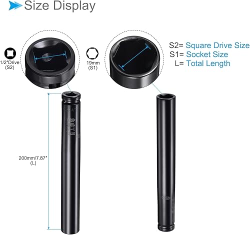 CoCud Presa Impatto Profondo, Bussola 1/2' Drive 19mm, Acciaio Cr-V Design Angoli Arrotondati 6 Punti Punta Percussione Profonda - (Applicazioni: Rimozione Viti) - Honorern