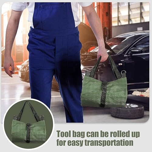 Borsa Porta Attrezzi in Tela, Borsa per Attrezzi Arrotolabile con 5 Tasche con Zip, Borsa Multiuso per Attrezzi, Tela Roll Up Bag Borsa Porta Attrezzi Lavoro Per Elettricista Idraulico (Verde) - Honorern