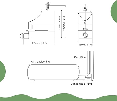 Pompa per Condensa, Serbatoio Acqua 0,07 L, Portata 24 L/h, Motore 5 W, Rumore 22 DB, per 10 KW CA, Sollevamento Massimo 10 M, Macchina a Parete 1‑3 P, per Macchina per il - Honorern