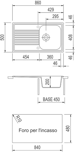 Lavello composito cucina Plados a una vasca più scolapiatti PL0861 (Avena) - Honorern
