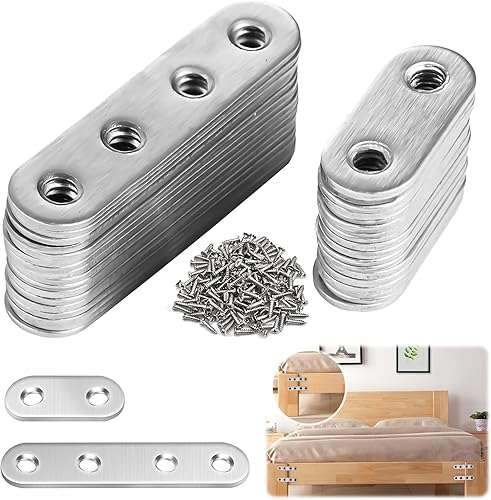 XSHAO® 32 pezzi connettori piatti in acciaio inox, piastra di collegamento forata con 96 viti per armadio, tavolo, sedia, legno e mobili (2 dimensioni) - Honorern