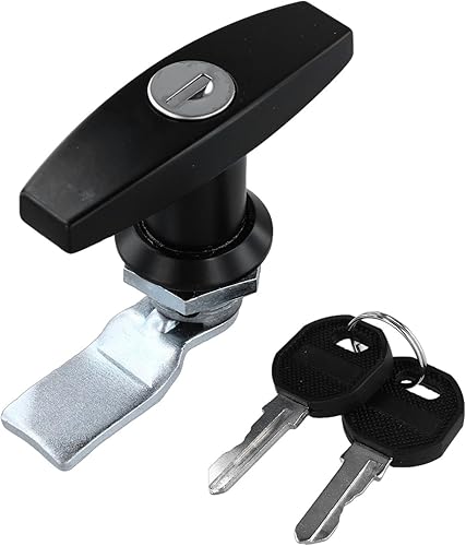 Serratura a forma di T in lega di zinco per porta per roulotte, camper, camion, rimorchio, cassetto, armadietto, antifurto, resistente alle intemperie, con 2 chiavi, colore nero - Honorern