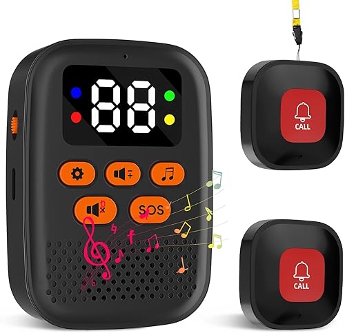 Cuteefun Pulsante Chiamata Emergenza Senza Fili, Pulsante Emergenza Anziani Ricaricabile, Allarme Panico Portatile con Vibrazione per Pazienti Anziani, 16 Melodie, 1 Ricevitore 2 Trasmettitori - Honorern