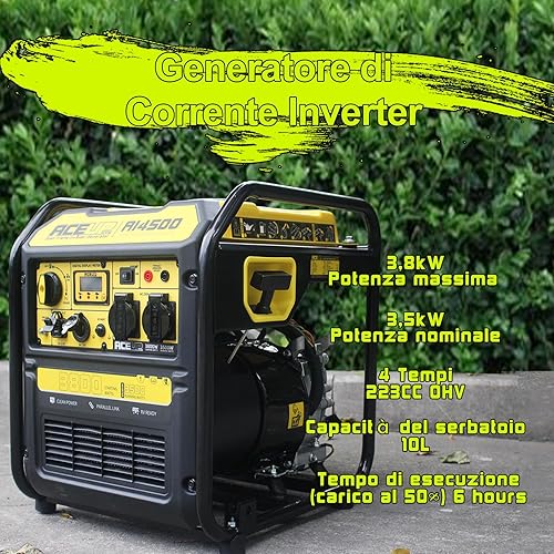 Generatore di corrente, 3800 Watt Generator, Aceup Energy Generatore inverter a benzina, Generatore di emergenza con 5 prese AC/DC/USB, display intelligente, parallelo, modalità Eco, 4 tempi OHV - Honorern