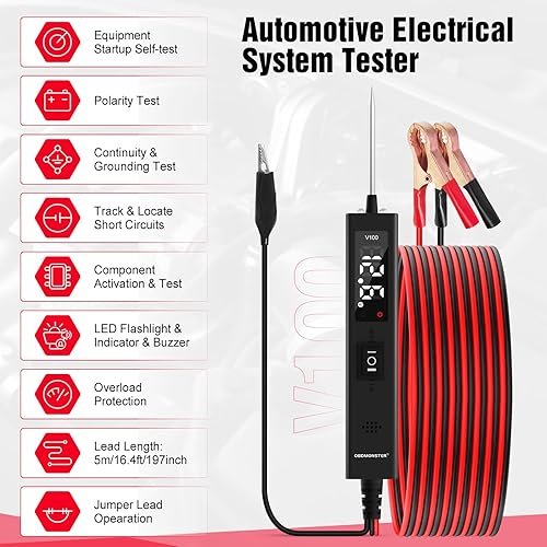 Lampada di prova tester per circuiti auto, 12 V, 24 V, 0 – 80 V DC, tester di tensione per auto con sonda di circuito, display a LED e allarme per testare batterie automobilistiche/passaggio/terra - Honorern