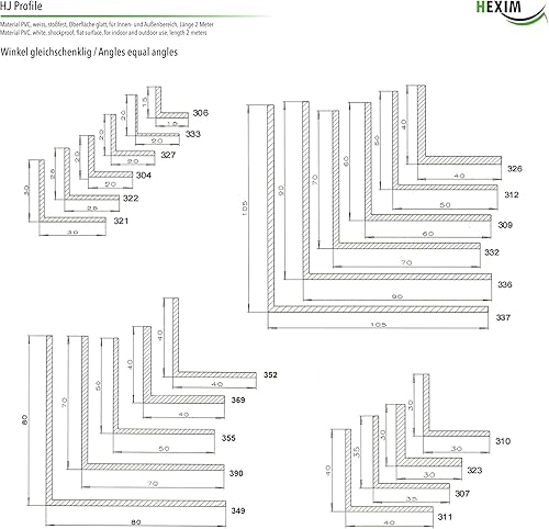 2 metri | Profilo angolare | isoscele | PVC | bianco | Hexim | HJ 332 - Honorern