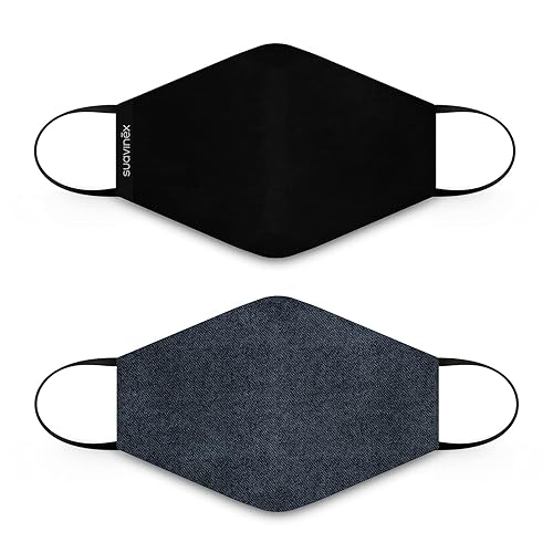 Suavinex 401325 mascherine igieniche per adulti riutilizzabili certificate e approvate +10 anni. 3 strati. 25 cicli di lavaggio.Prodotto in Spagna, 2 unità, Denim e Nera - 29 g - Honorern