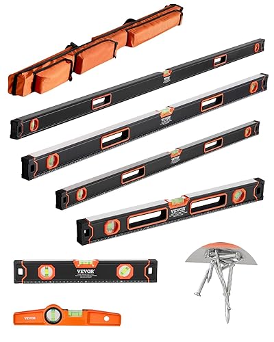 VEVOR 6 Pezzi Torpedo Level, 250/400/600/800/1200/2000 mm, Tutti i Set di Livelli Magnetici, Righello per Fiale a Bolla 45/90/180 Gradi, Strumento Magnetico per Scatole in Lega di Alluminio - Honorern